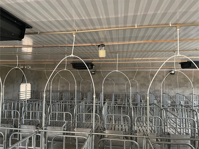 YenGear IoT smart pig farm solution with LoRa and Ethernet DTUs monitoring temperature, ammonia, and dust in farrowing and nursery stages.