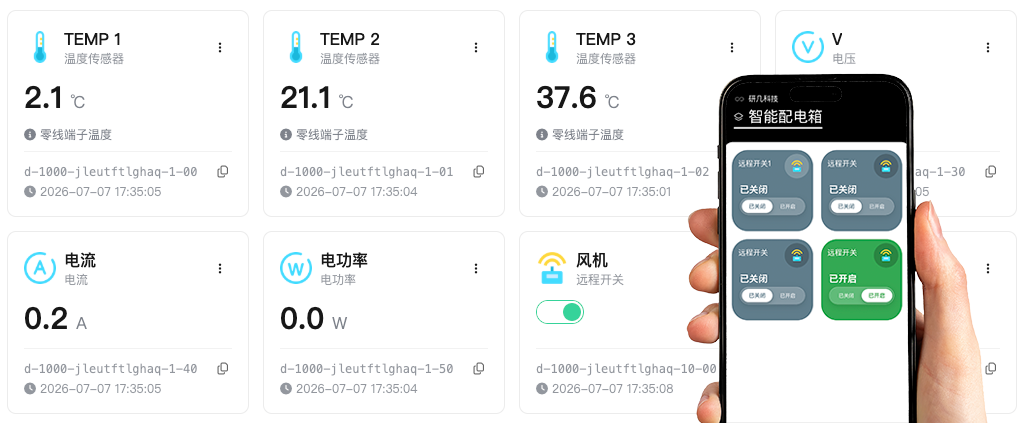 传感器、电力数据与远程开关控制界面